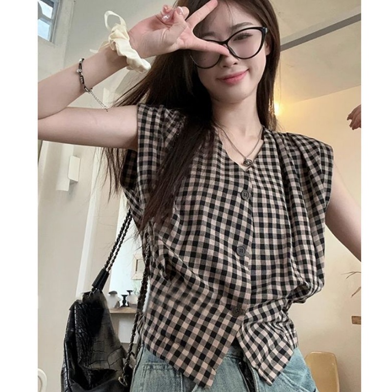 Blusa sin mangas a cuadros roj - Vintage Things Collection reseña y precio