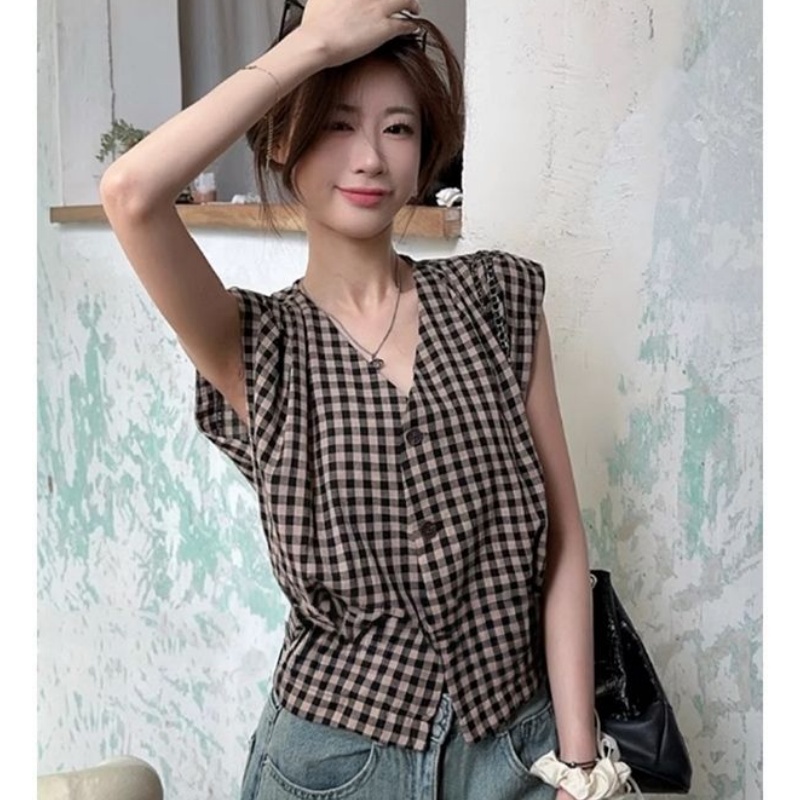 Blusa sin mangas a cuadros roj - Vintage Things Collection reseña y precio
