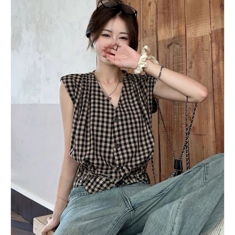 Blusa sin mangas a cuadros roj - Vintage Things Collection reseña y precio